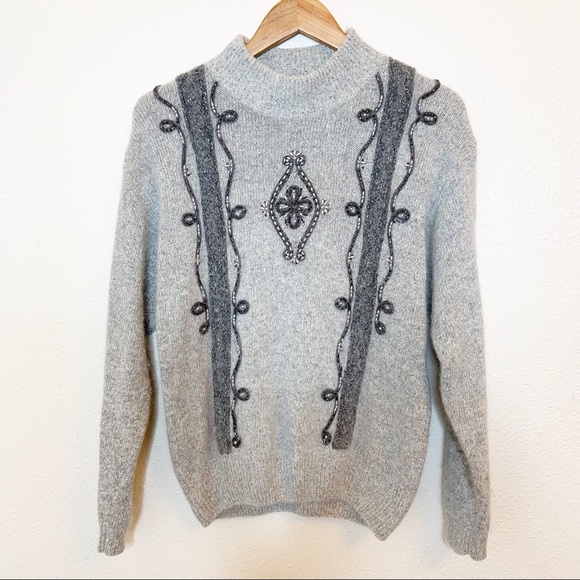 Vintage 80’s Santoria Beaded Silk Angora Sweater S Quiet Luxury Holiday Party - Picture 1 of 4